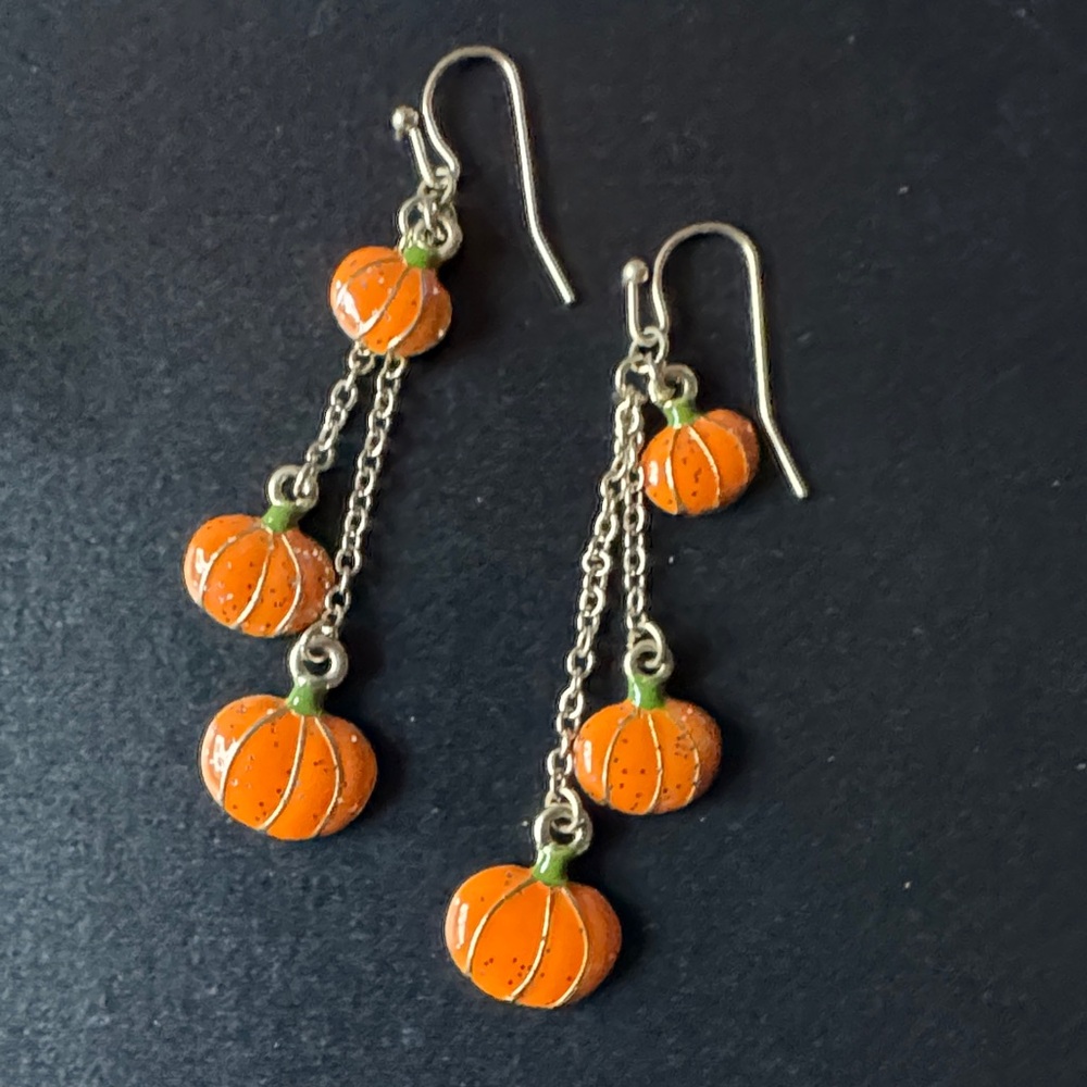 Orange Pumpkin Dangle Earrings